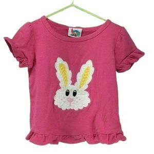 Boutique Bright Blanks Rabbit Bunny Pink Easter Ruffled Short Sleeve Top Size 4T